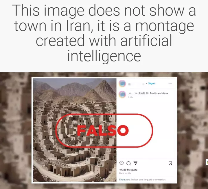 The image, which is said to be an Iranian village, is AI generated